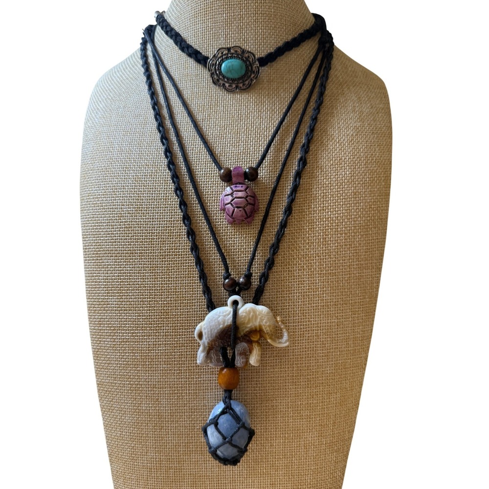 Boho Hippie Southwestern Animal Lot of 4 Corded Necklace Bundle